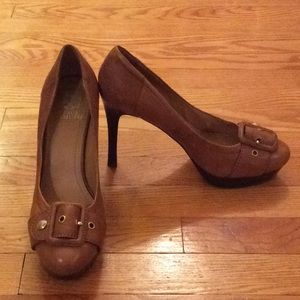 Caramel Leather Buckle Pumps